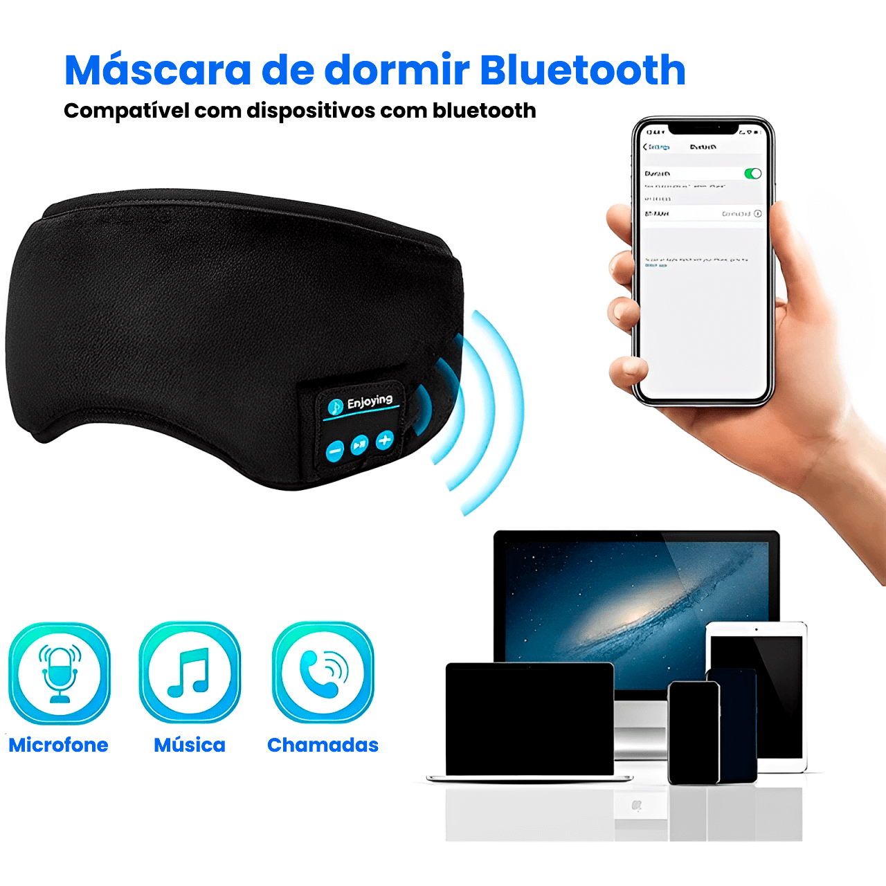 Máscara de Dormir com Fones Bluetooth Integrados – Conforto e Música para um Sono Tranquilo